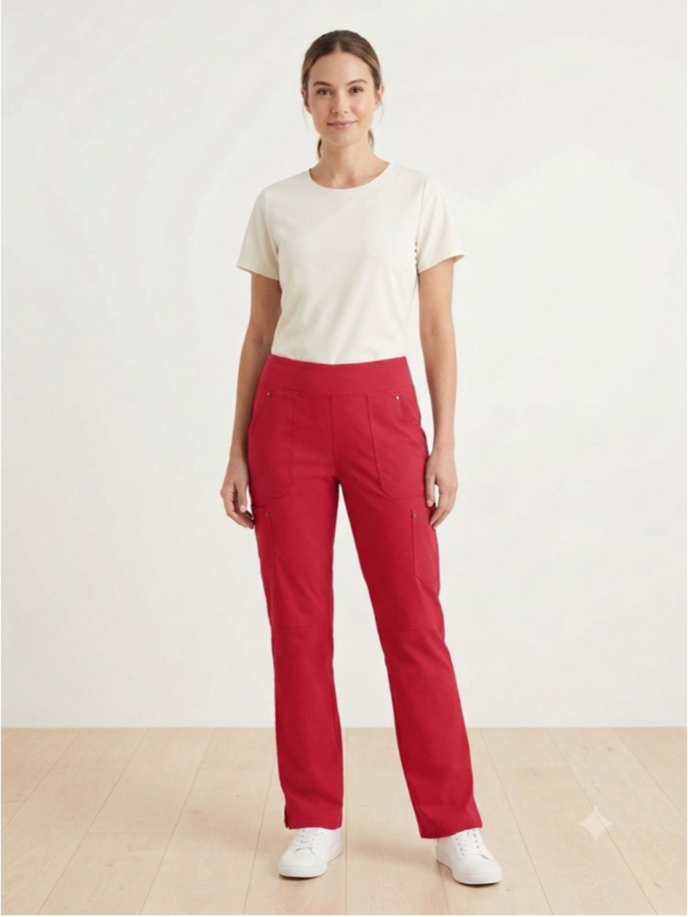 Healing Hands Purple Label Tori Scrub Pants Women LP Petite Red Cargo Stretch 91